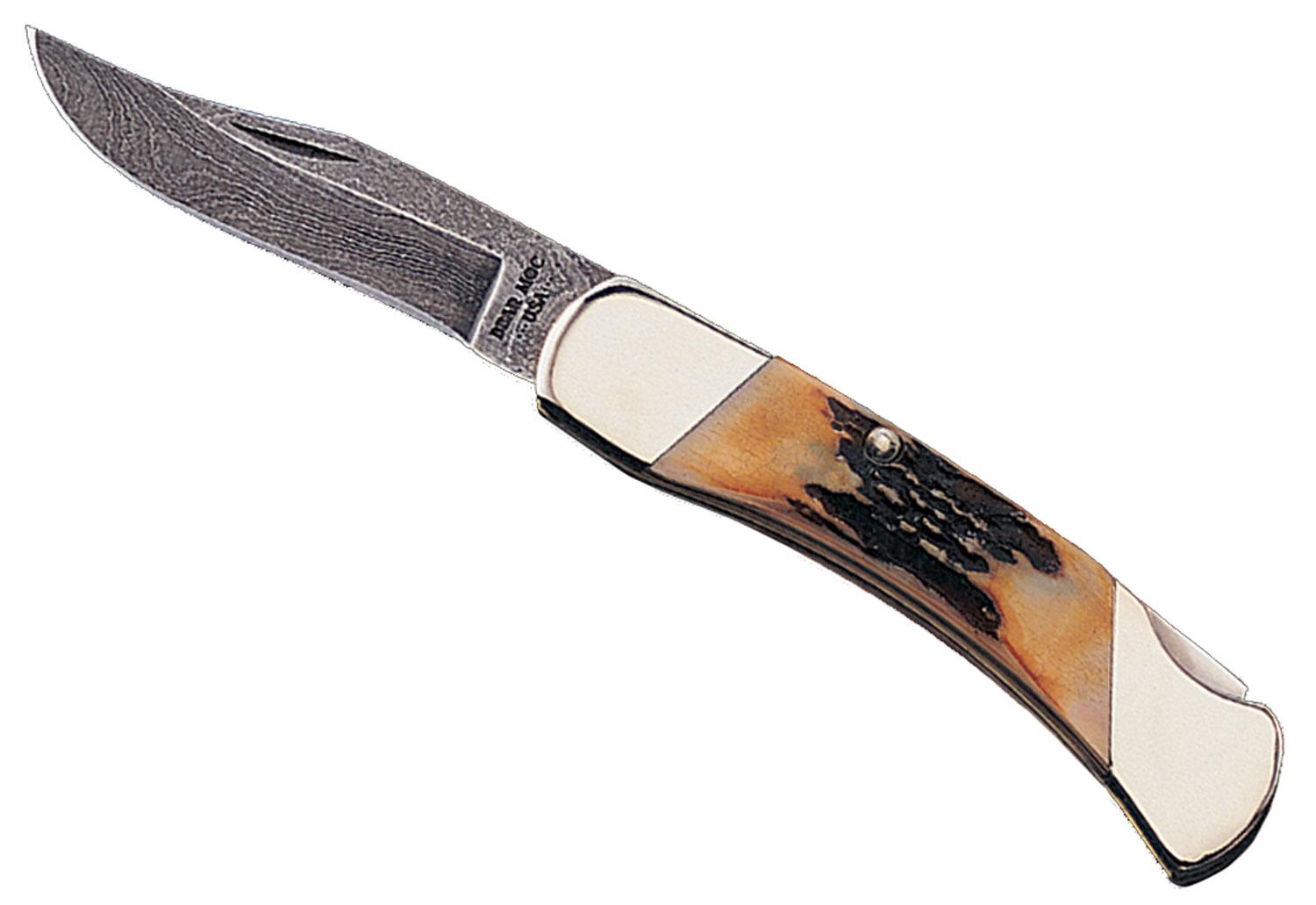 Remington Bear & Son India Midsize Clip Point Folding Knife w/Plain Edge & Stag Handle (505D)
