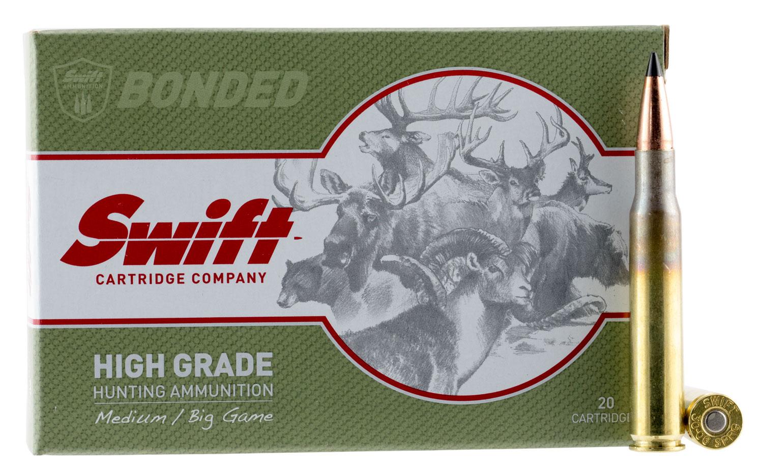 Swift Bullets Scirocco Rifle Ammunition 10040, 30-06 Springfield, Spitzer Boat Tail, 180 GR, 2664 fps, 20 Rd/Bx