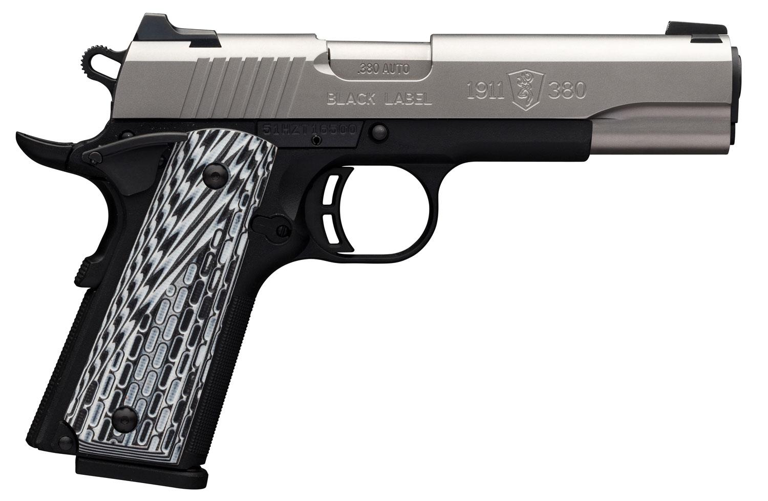 Browning Black Label Pro Pistol 051926492, 380 Automatic Colt Pistol ACP, 4.25", Black G10 Grips, Black Finish, 8 Rd