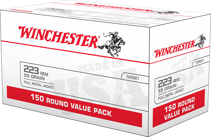 Winchester USA Rifle Ammunition USA223L1, 223 Remington, Full Metal Jacket FMJ, 55 GR, 3240 fps, 150 Rd/bx