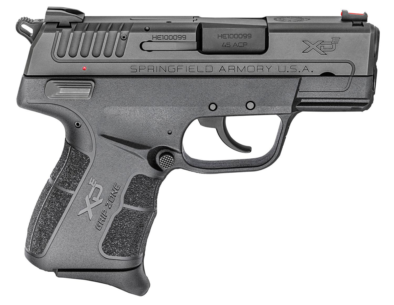 Springfield XD-E Gear Up Package Pistol XDE93345BER18, 45 Automatic Colt Pistol ACP, 3.3", Black Polymer Grip/Frame, Black Finish, 6/7 Rd