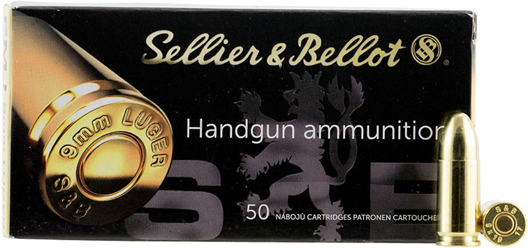 Sellier & Bellot Pistol Ammuntion SB9B, 9MM, Full Metal Jacket (FMJ), 124 GR, 1200 fps, 50 Rd/bx