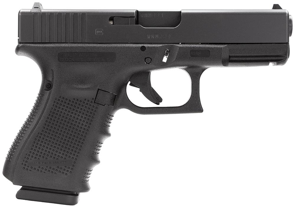 Glock G19C Gen 4 Pistol UG1959201, 9mm Luger, 4.02" ,Black Interchangeable Backstrap Grips, Black Finish, 10 Rds