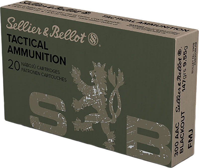 Sellier & Bellot Rifle Ammuntion SB300BLKB, 300 Blackout, Full Metal Jacket (FMJ), 147 GR, 2076 fps, 20 Rd/bx
