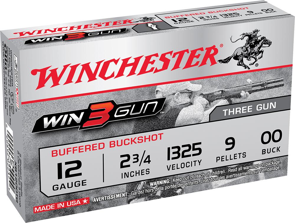 Winchester Win3Gun Shotshells XB1200TG, 12 Gauge, 2-3/4", 9 Pellets, 1325 fps, #00 Buckshot Steel Shot, 5 Rds/Bx