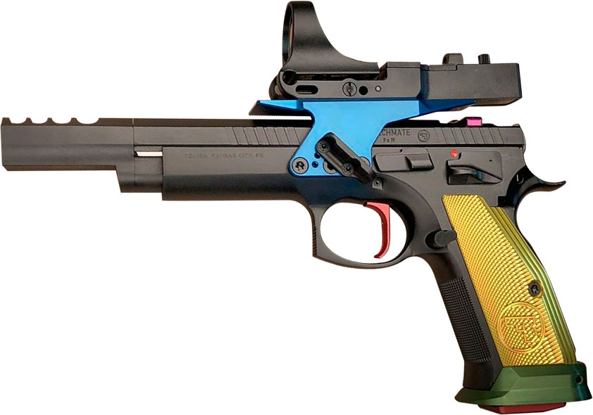 CZ 75 Parrot Semi-Auto Luger 91175, 9mm, 5.40", Orange Aluminum Grip, Black Finish, 21 Rd