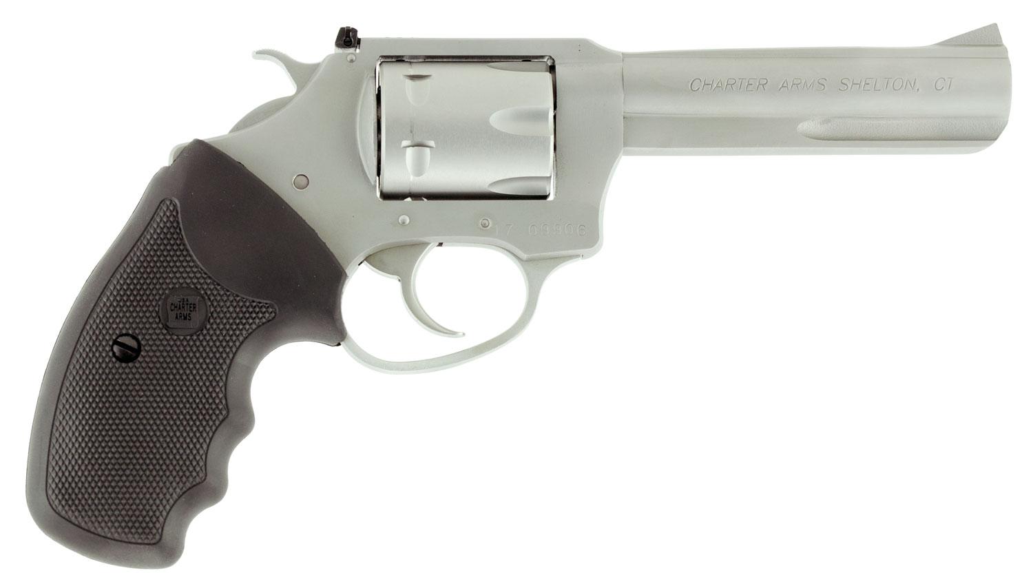 Charter Pathfinder Target Revolver 72342, 22 Win Mag Rimfire (WMR), 4.2", Black Rubber Grips, Stainless Finish, 6 Rds