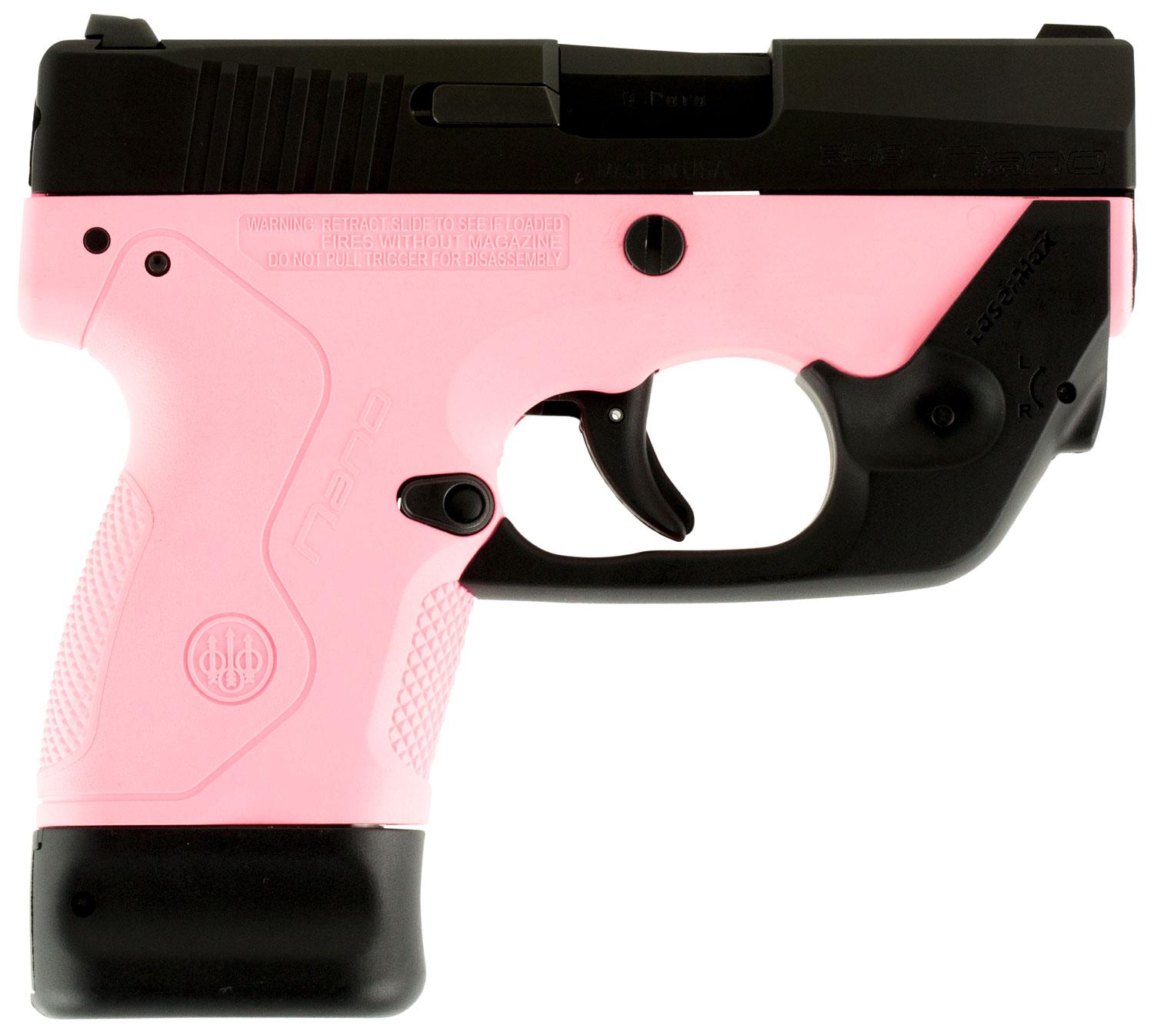 Beretta BU9 Nano Pistol JMN9S65LMR, 9mm Luger, 3", Pink Polymer Grip/Frame, LaserMax Sights, Pink Finish, 6/8 Rds