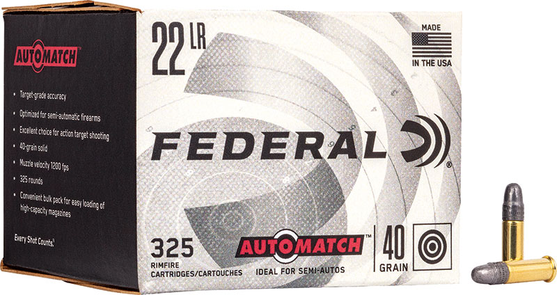 Federal AutoMatch Target Rimfire Ammunition AM22, 22 Long Rifle, Lead  Round Nose (RN), 40 GR, 1200 fps, 325 Rounds