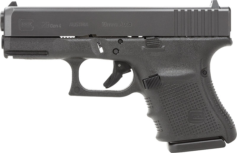 Glock 29 Gen4 Pistol PG2950201, 10mm, 3.78 in, Rough Textured Grip, Black Finish, Fixed Sights, 10 Rd