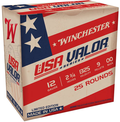 Winchester USA Valor Buckshot Ammunition USA1200VP, 12 Gauge, 2-3/4", 9 Pellets, 1325 fps, #00 Buck, 25 Rd/bx