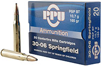 Prvi Partizan Rifle Ammunition PP30062, 30-06 Springfield, Pointed  Pointed Soft Point (PSP), 165 GR, 2800 fps, 20 Rd/bx