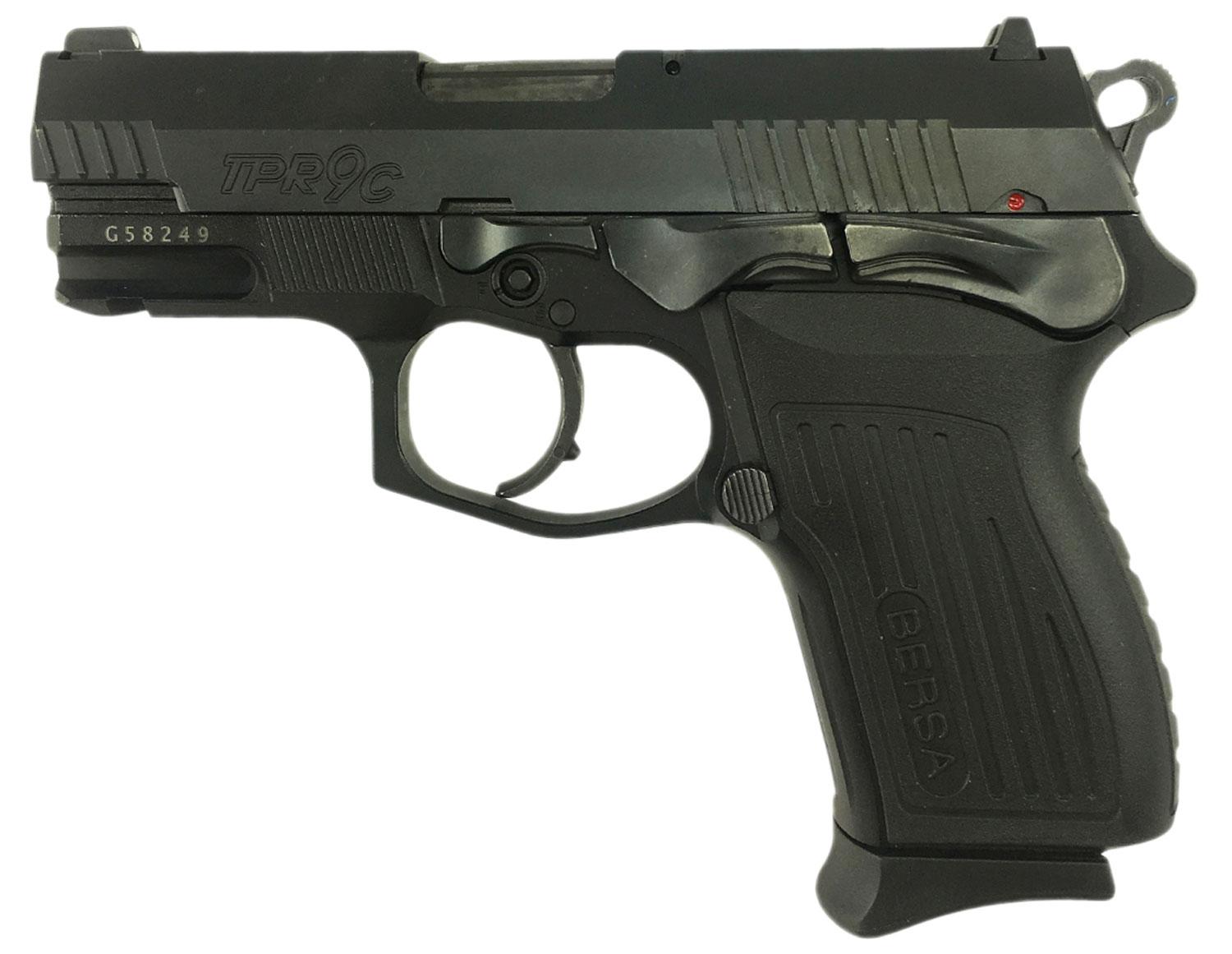 Bersa Thunder Pro Compact Pistol TPR9CM10, 9mm Luger, 3.25", Black Polymer Grips, Black Finish, 10 Rds
