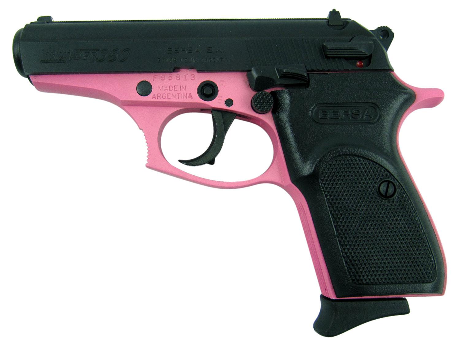 Bersa Thunder 380 Pistol T380PNK8, 380 Automatic Colt Pistol ACP, 3.5", Black Polymer Grips, Pink Cerakote Finish, 8 Rds
