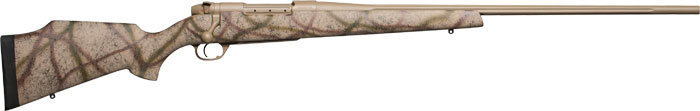 Weatherby Mark V Outfitter Rifles MODM300WR6O, 300 Weatherby Magnum, 28", Carbon Fiber Desert Camo w/Black Web Stock , Black finish, 3 Rds