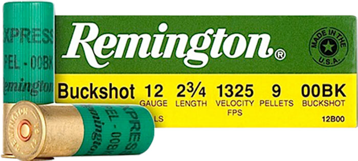 Remington Express Buckshot 12B00A, 12 Gauge, 2-3/4", 9 Pellet, 1200 fps, 00 Buck, 25 Rds/Bx