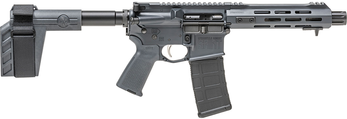 Springfield Saint Semi-Auto Pistol ST975556GRY, 223 Remington/5.56 NATO, 7.5", SB Tactical Brace, Gray Finish, 30 Rds
