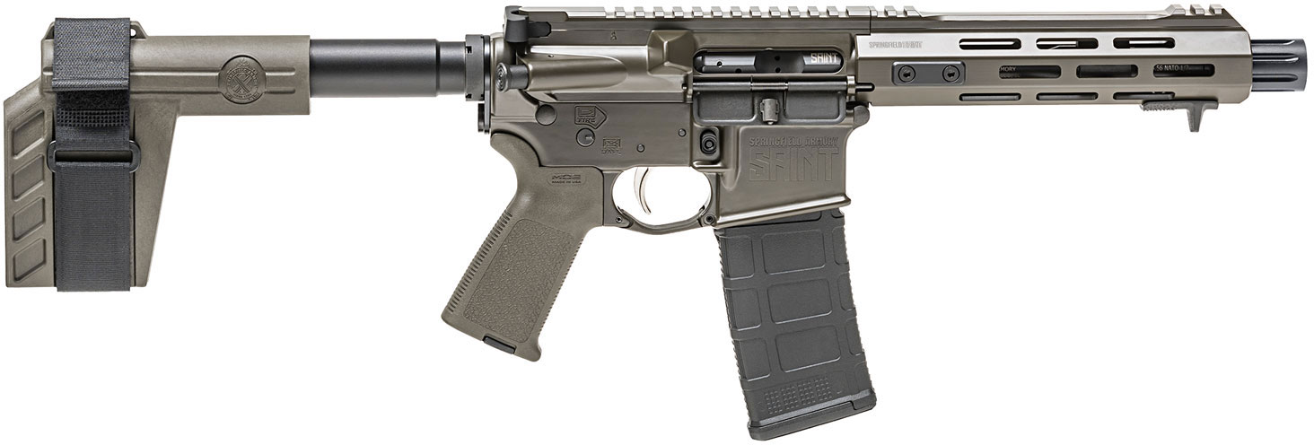 Springfield Saint Semi-Auto Pistol ST975556ODG, 223 Remington/5.56 NATO, 7.5", SB Tactical Brace, OD Green Finish, 30 Rds