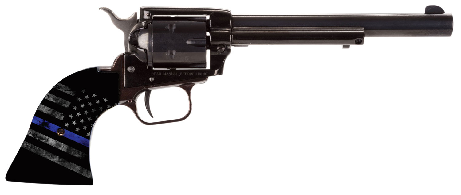 Heritage Rough Rider Revolver RR22B6TBL, 22 LR, 6.50", Cocobolo American Flag with Thin Blue Line Grip, Black Finish, 6 Rd