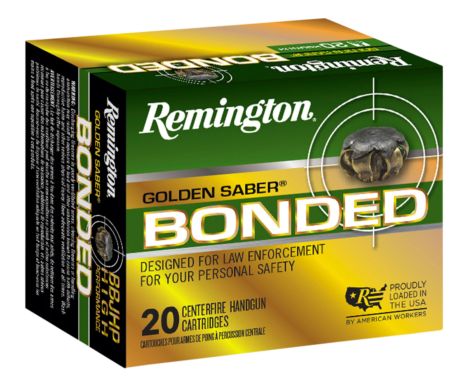 Remington Golden Saber Bonded Pistol Ammunition 29327, 45 ACP, Brass Jacket Hollow Point, 230 gr, 875 fps, 20 Rd/Bx