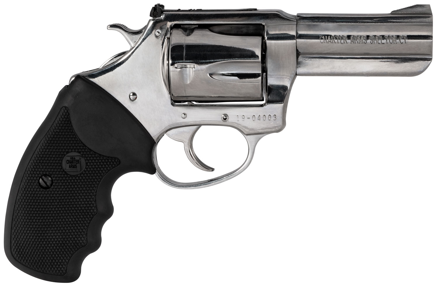 Charter Arms Mag Pug Revolver 73539, 357 Mag, 3", Black Rubber Grip, High Polished Stainless Finish, 5Rd