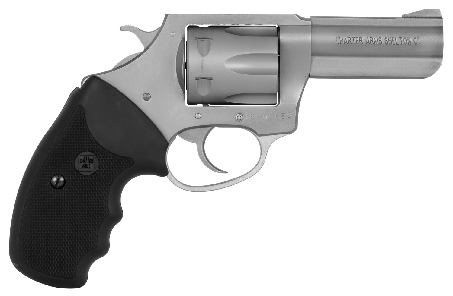 Charter Arms Pitbull Revolver 73802, 380 ACP, 3", Black Rubber Grip, Stainless Finish, 6 Rd