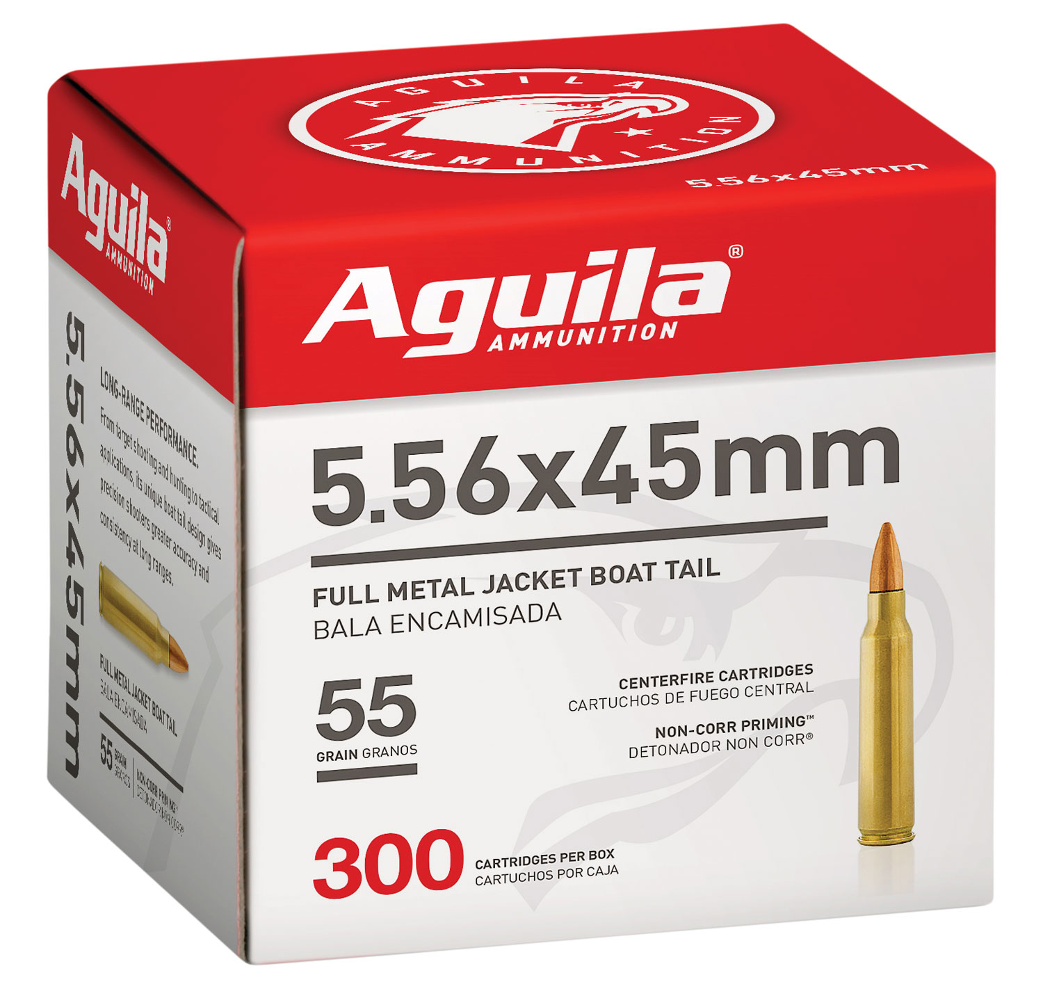 Aguila Rifle Ammunition 1E556126, 5.56x45mm NATO, Full Metal Jacket Boat Tail, 55 gr, 3260 fps, 300 Rd/Bx