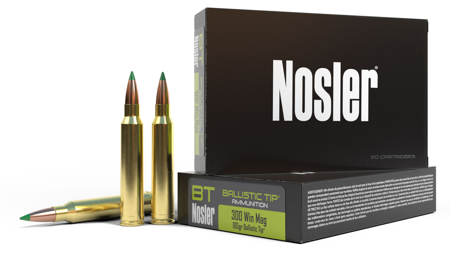 Nosler Rifle Ammunition 40053, 300 Win Mag, Ballistic Tip, 180 gr, 2950 fps, 20 Rd/Bx