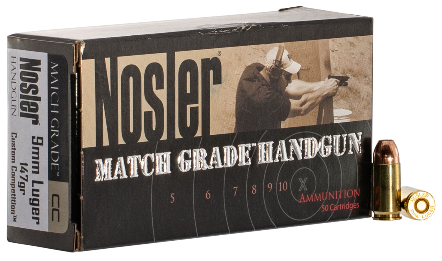 Nosler Match Grade Handgun Ammunition 51325, 9mm Luger, JHP, 147 gr, 880 fps, 50 Rd/Bx