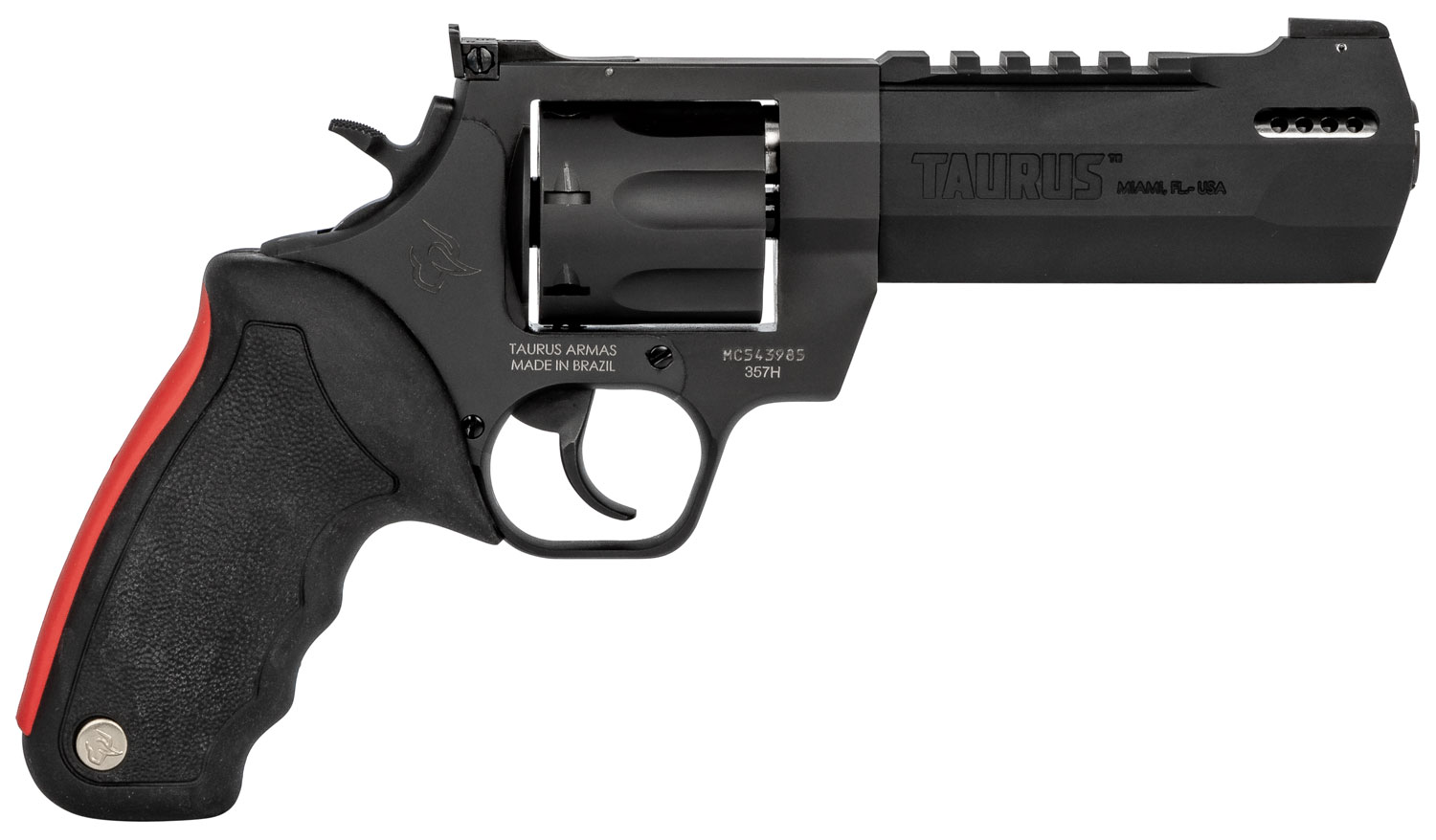 Taurus Raging Hunter Revolver 2357051RH, 357 Mag, 5.12", Black Rubber w/Red Cushion Insert Grips, Matte Black Finish, 7 Rd