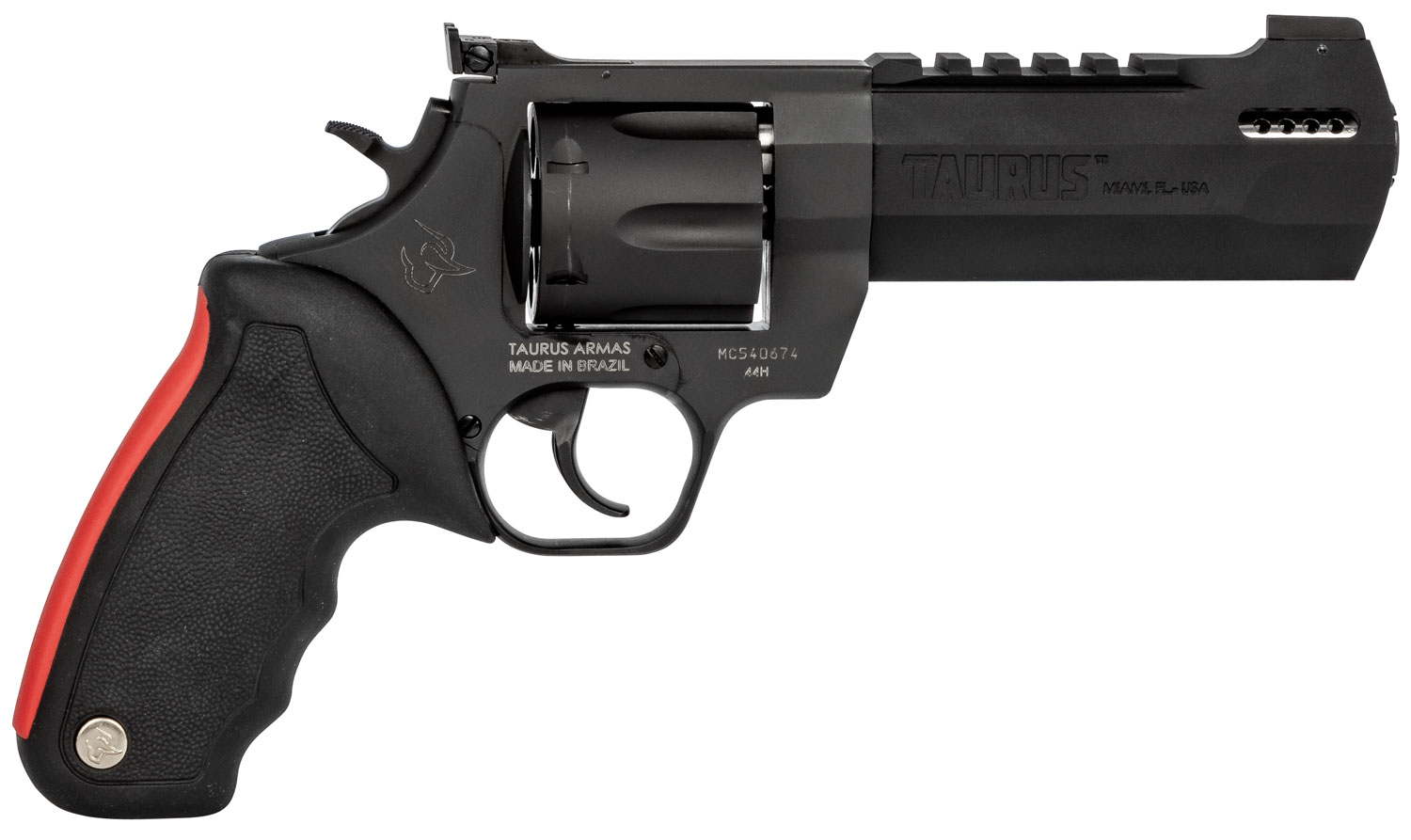 Taurus Raging Hunter Revolver 2440051RH, 44 Rem Mag, 5.12", Black Rubber w/Red Cushion Insert Grip, Matte Black Finish, 6 Rd
