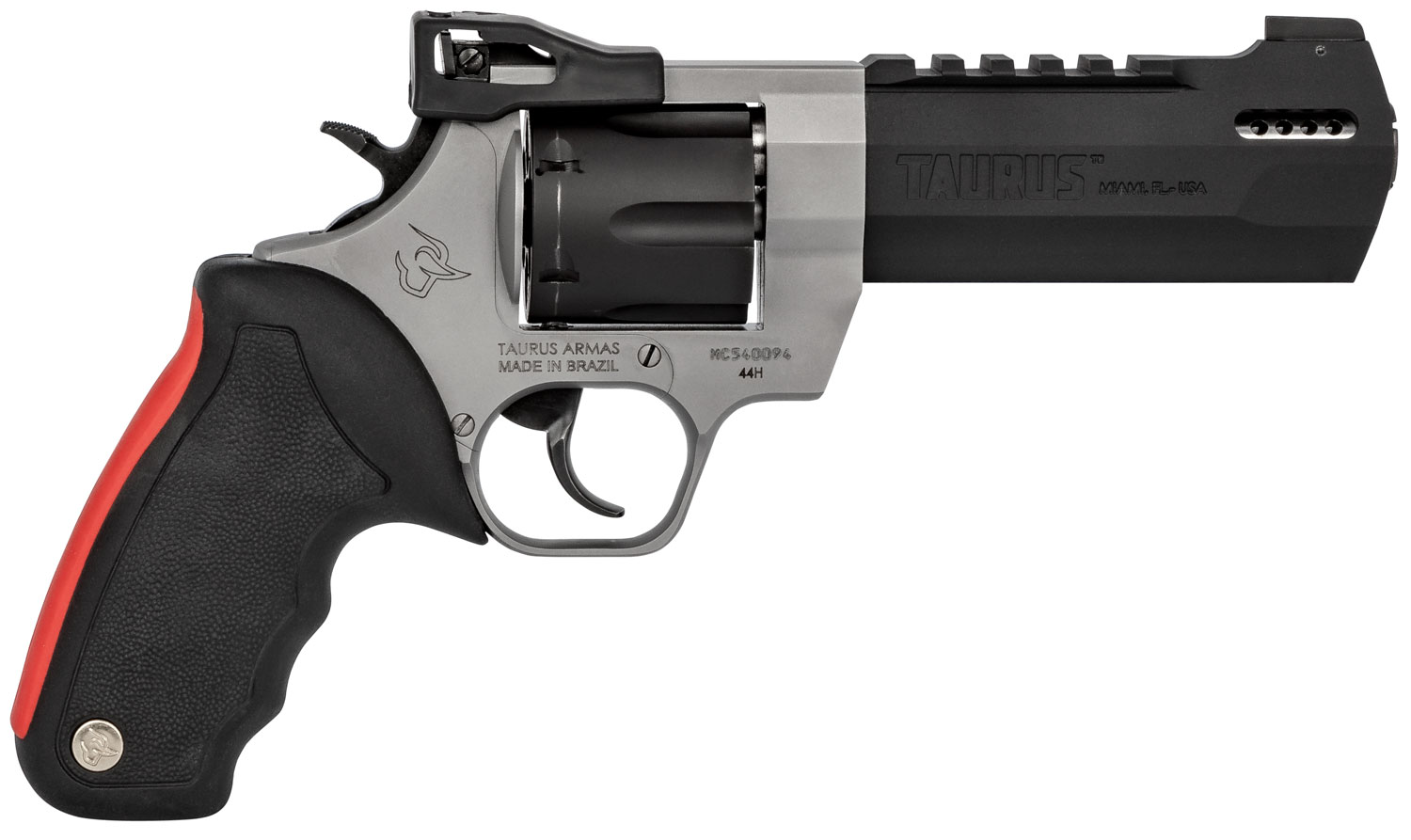 Taurus Raging Hunter Revolver 2440055RH, 44 Rem Mag, 5.12", Black Rubber w/Red Cushion Insert Grips, Matte Black Finish, 6 Rd