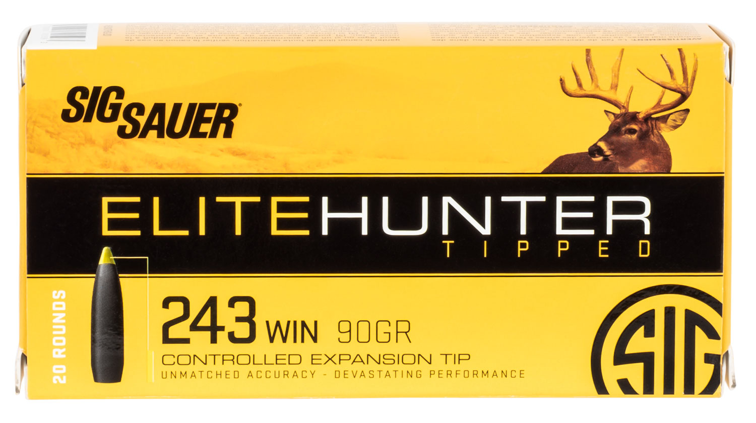 Sig Sauer Elite Hunter Tipped Rifle Ammunition E308TH220, 308 Win, Controlled Expansion Tip, 165 gr, 2840 fps, 20 Rd/Bx