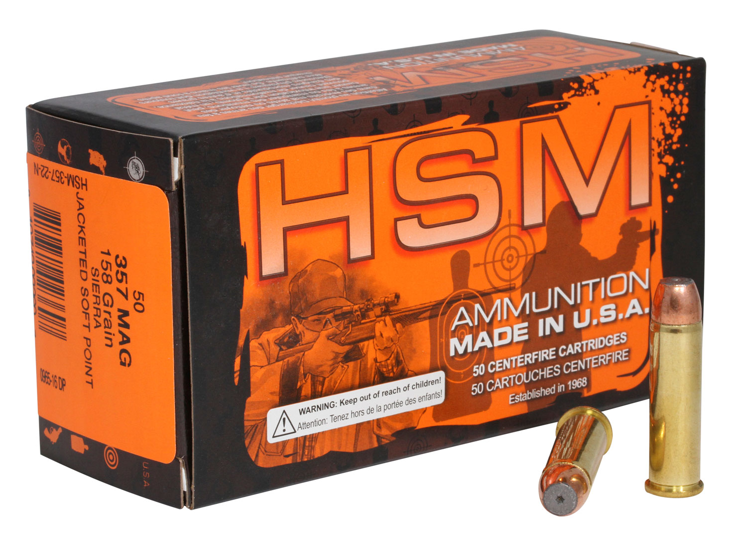 HSM Pro Pistol Ammunition 35722N, 357 Mag, Jacketed Soft Point, 158 gr, 50 Rd/Bx