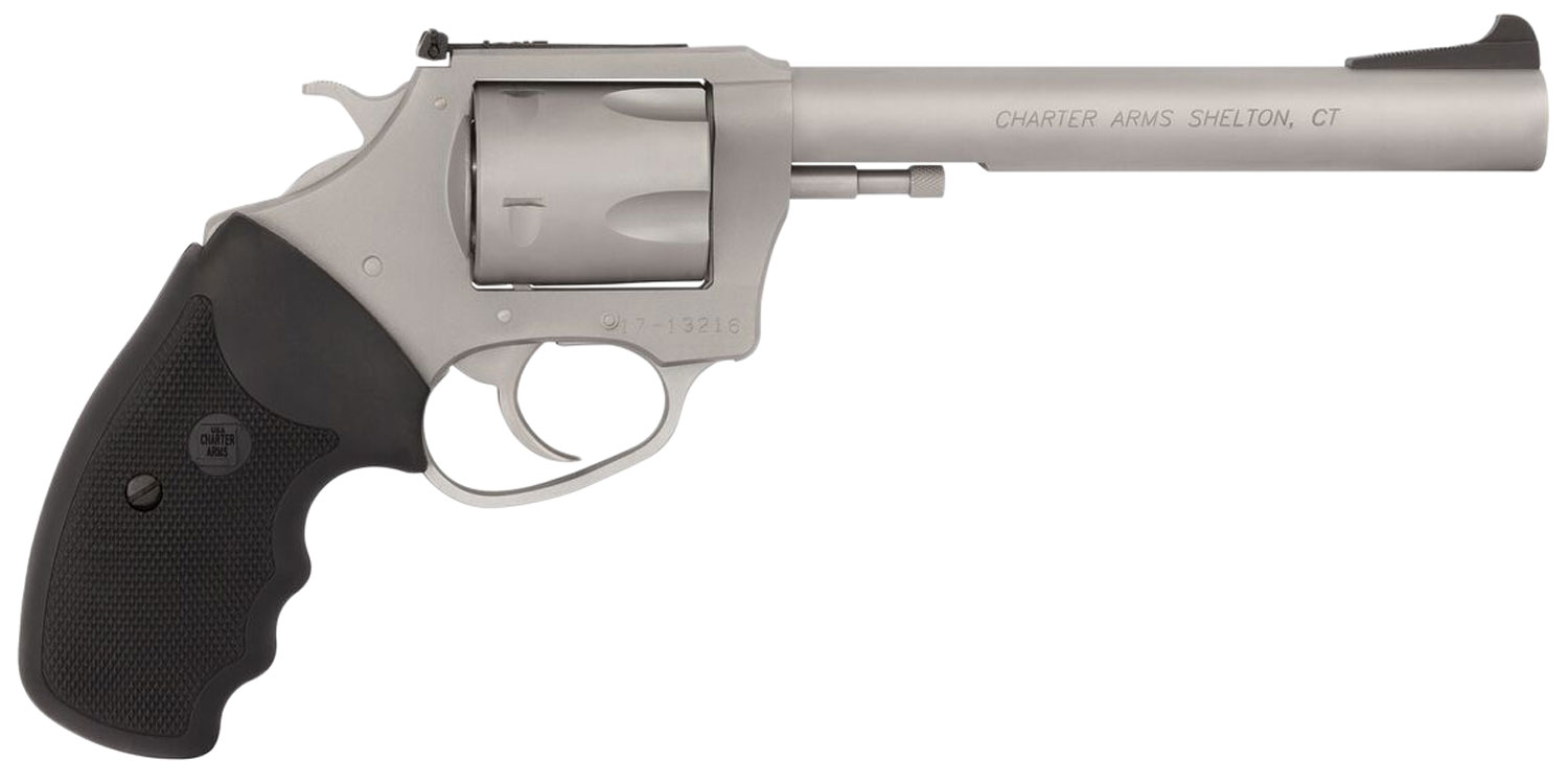 Charter Arms Pitbull Revolver 79960, 9mm Luger, 6", Black Rubber Grip, Stainless Finish, 5 Rd