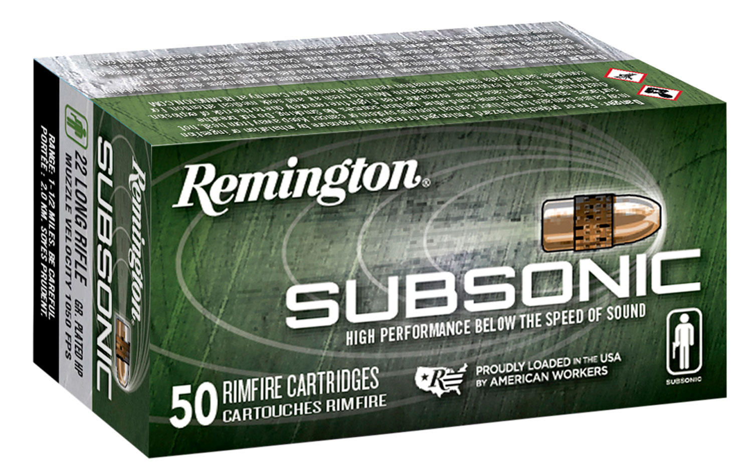 Remington Subsonic Rimfire Ammunition 21135, 22 LR, Plated Hollow Point, 40 gr, 1050 fps, 50 Rds/Bx