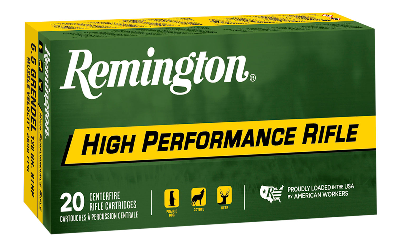 Remington High Performance Rifle Ammunition 27649, 6.5 Grendel, Hollow Point Boat Tail, 120 gr, 2590 fps, 20 Rd/Bx