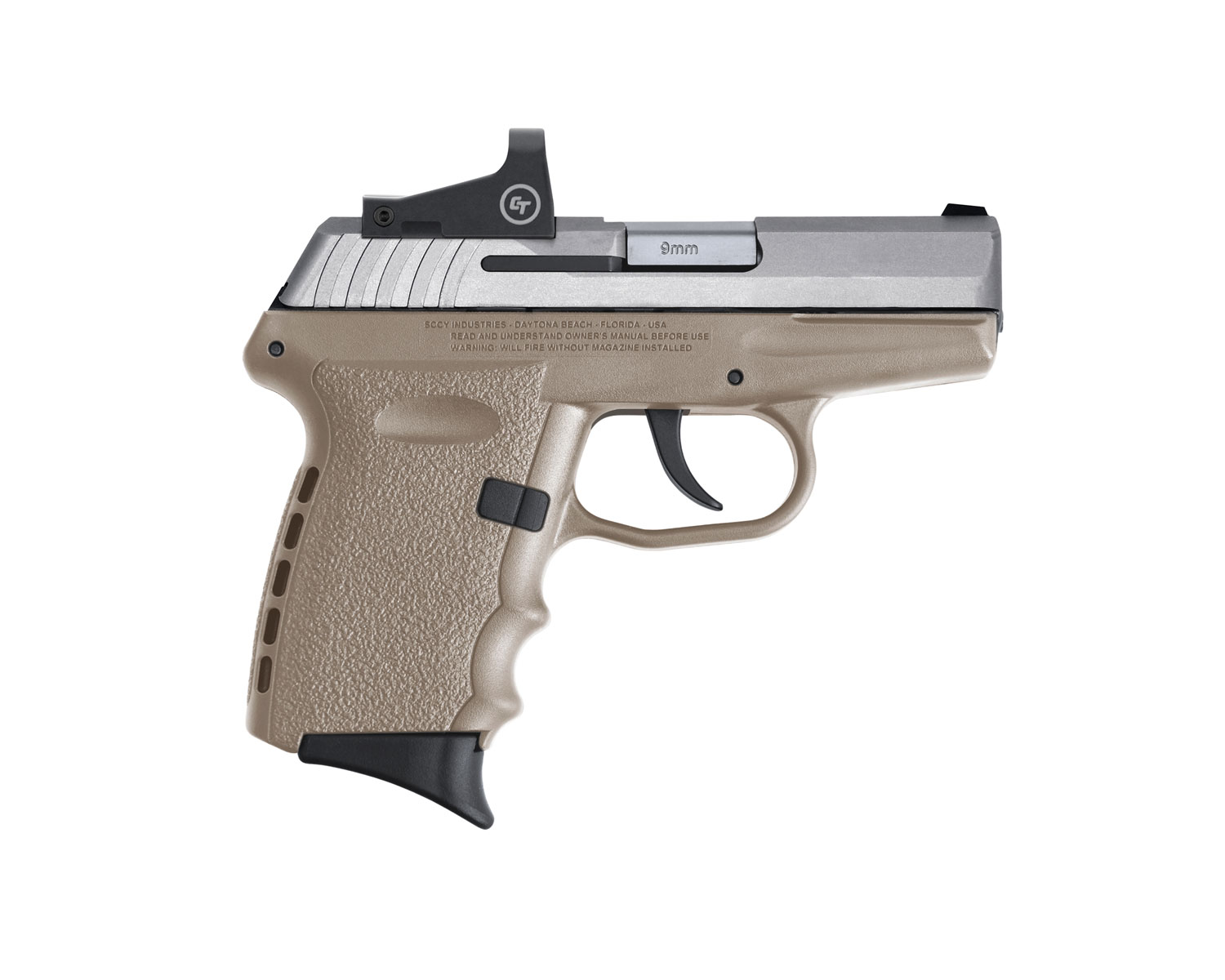 SCCY Industries CPX-2 Pistol CPX2TTDERD, 9mm Luger, 3.10", Flat Dark Earth Polymer Grip/Frame, Stainless Finish, 10 Rds