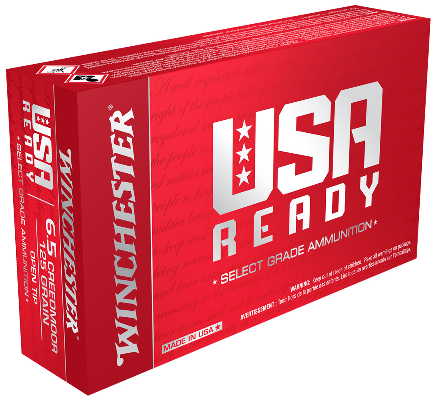 Winchester USA Ready Rifle Ammunition RED65VP, 6.5 Creedmoor, Open Tip, 125 gr, 2850 fps, 60 Rd/Bx