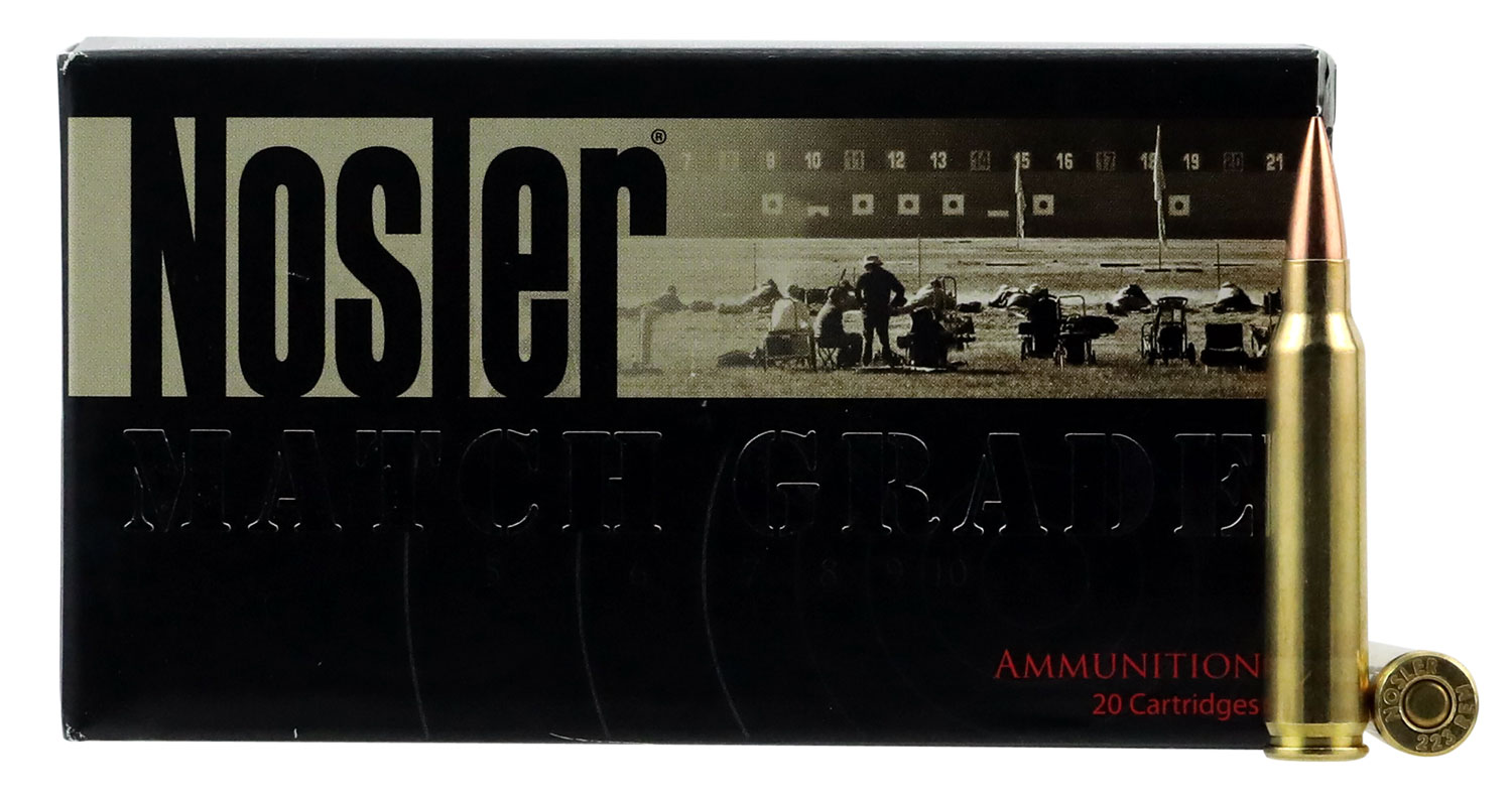 Nosler Match Grade Rifle Ammunition 60130, 223 Remington, Hollow Point Boat Tail, 70 gr, 2850 fps, 20 Rd/Bx