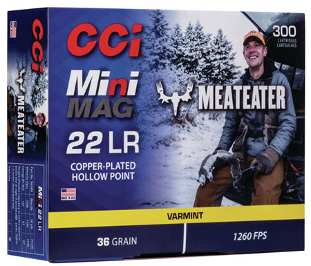 CCI Mini Mag Meateater Rimfire Ammunition 962ME, 22 LR, Hollow Point, 36 gr, 300 Rds/Bx
