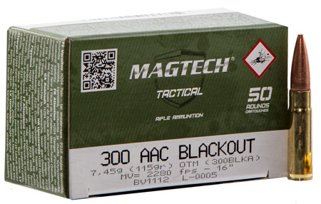 Magtech Tactical/Training Rifle Ammunition 300BLKA, 300 Blackout, Open Tip Match, 115 gr, 2280 fps, 50 Rd/Bx