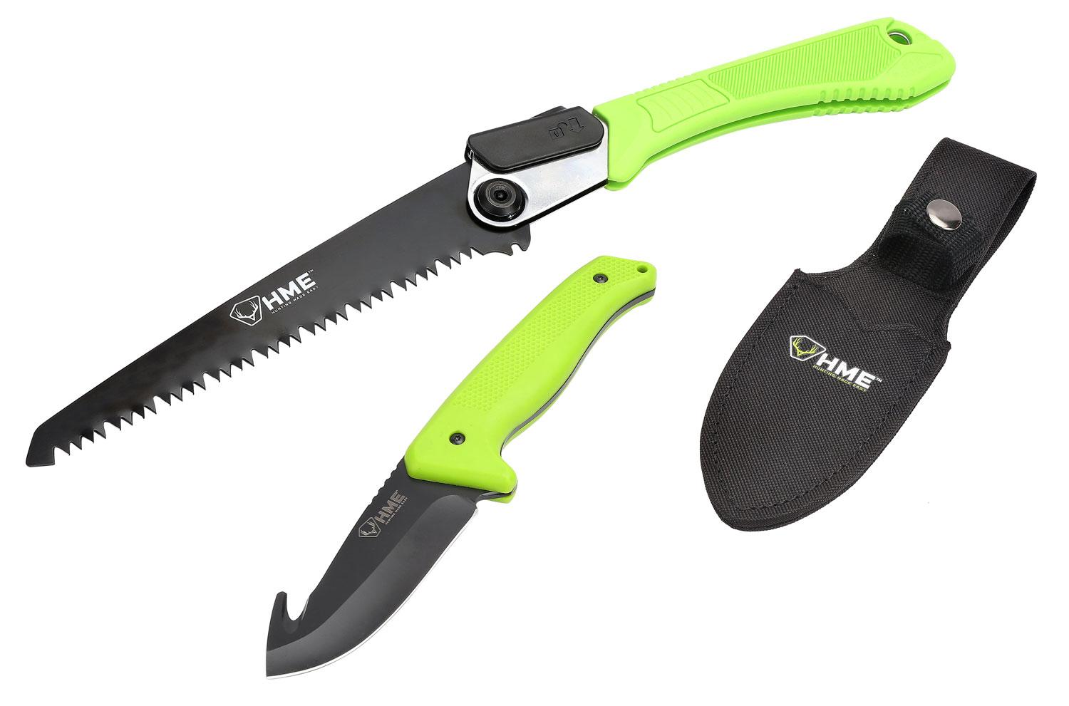 HME Saw and Knife Combo (KNFSFB) Folding Saw/Fixed Blade Gut Hook Knife w/Green Handles