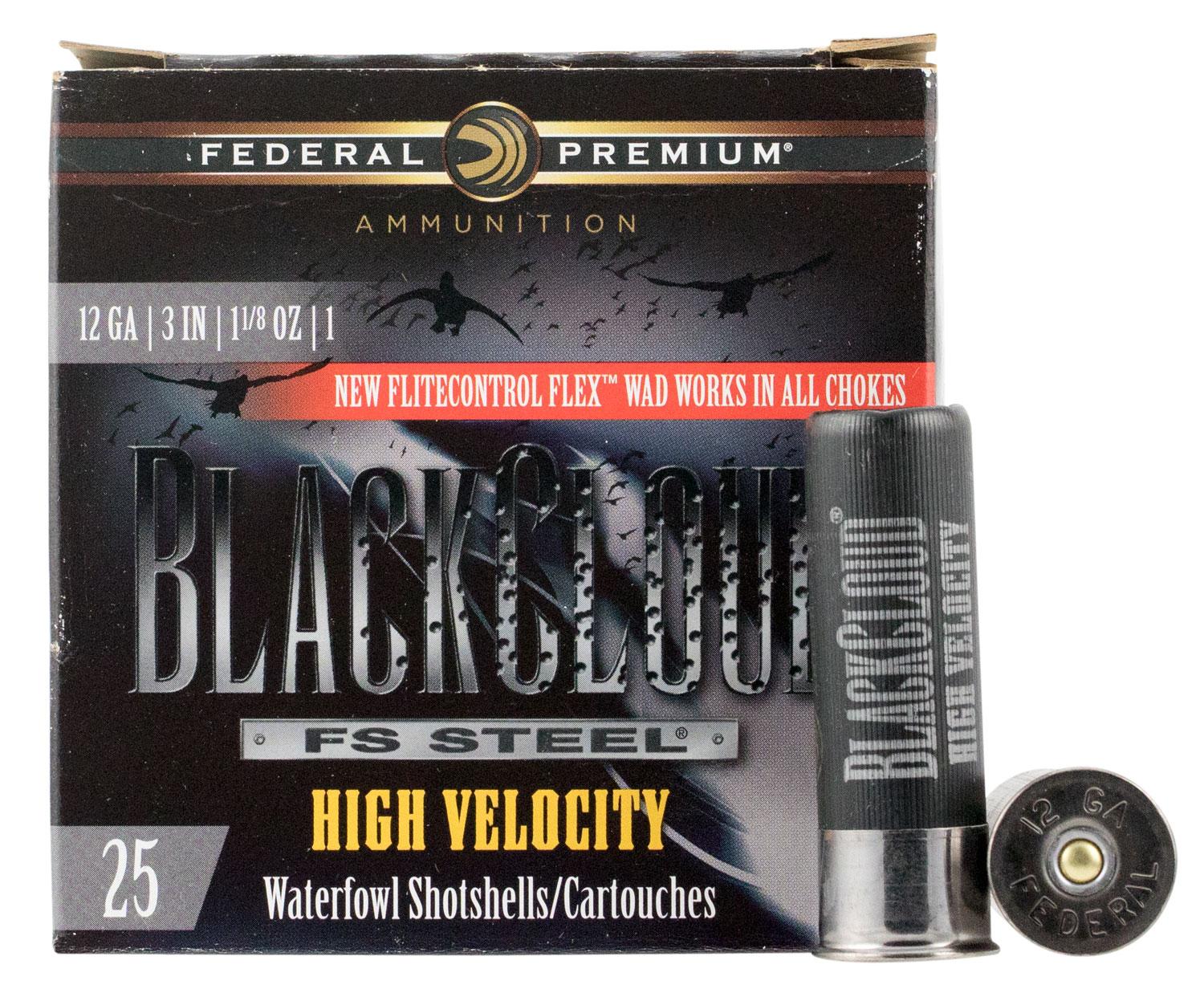 Federal Black Cloud FS Steel High Velocity Shotshells PWBX1431, 12 Ga, 3", #1 Steel Shot, 25 Rds/bx