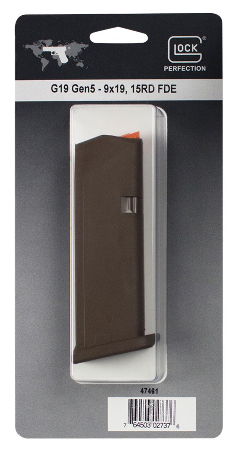 Glock G19 Magazine, 9mm Luger, 15 Rounds, Flat Dark Earth, Detachable (47461)