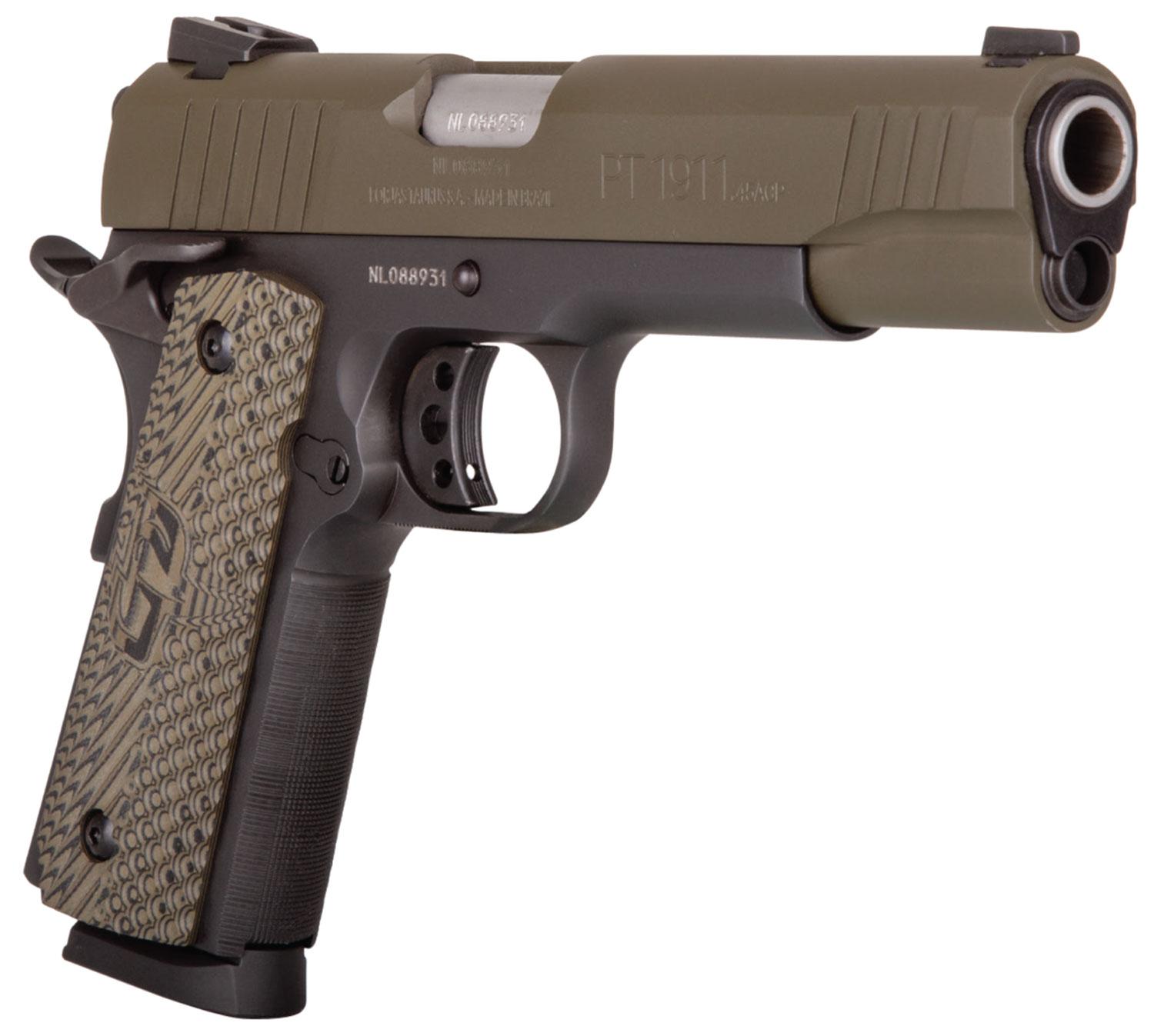 Taurus 1911 SAO Pistol 1191101MGVZ, 45 ACP, 5", Brown VZ Operator II Grips, Mil-Spec Green Slide, 8 Rds