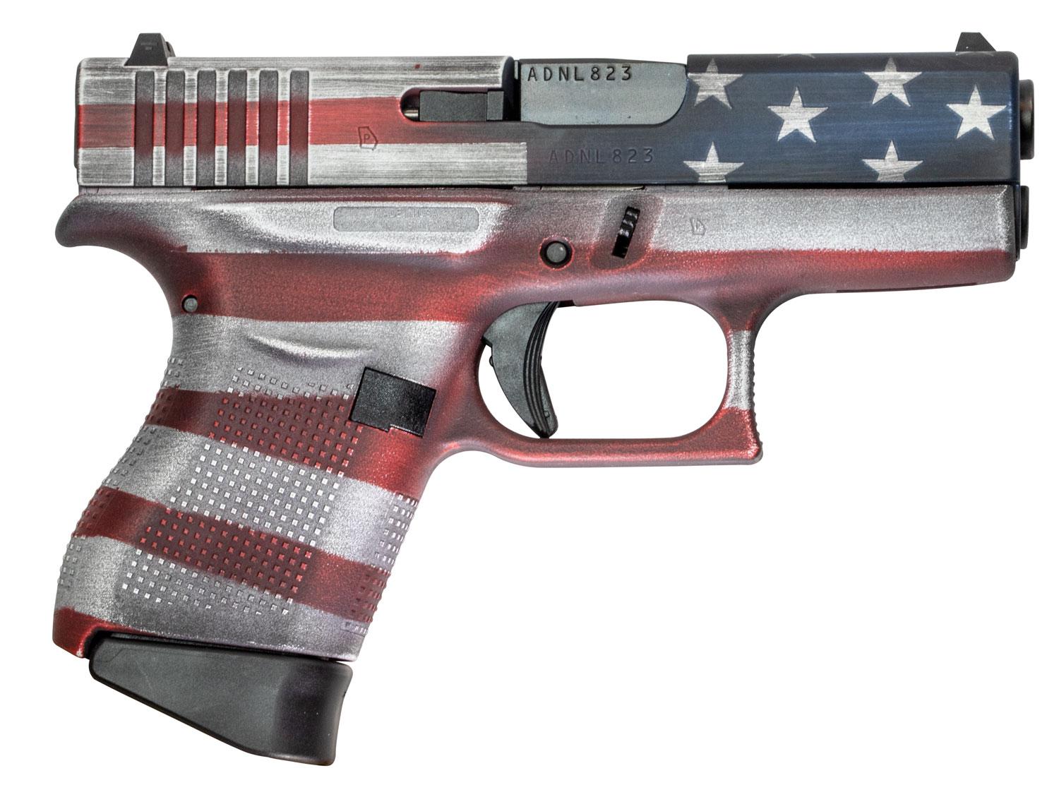 Glock G43 Subcompact DAO Pistol UI4350201CKFLAG, 9mm Luger, 3.41", American Flag Cerakote Finish, 6 Rds