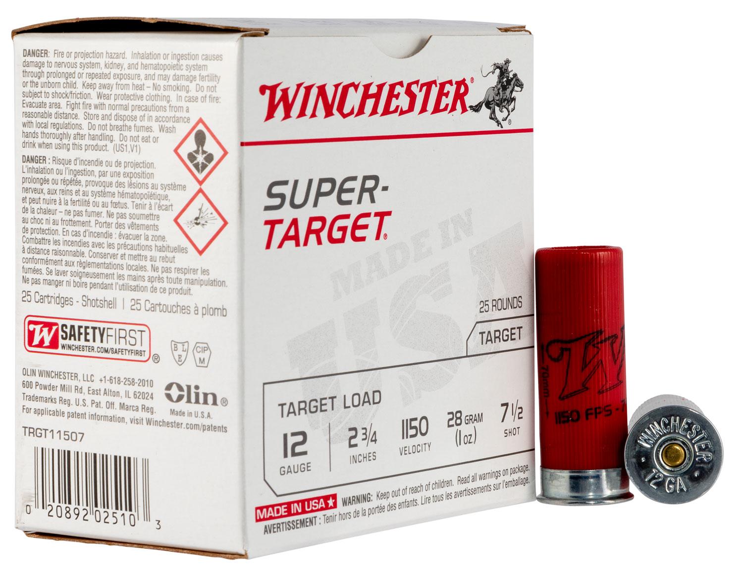Winchester Super Target Light Target Load Shotshells TRGT11507, 12 Gauge, 2-3/4", 1 oz, #7.5 Lead, 25 Rd/bx