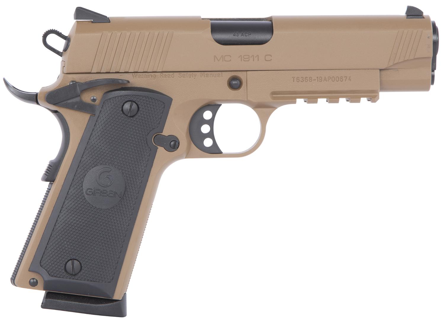 Girsan MC1911 C SAO Pistol 390074, 45 ACP, 4.40", Checkered Laminate Grips, FDE Finish, 8 Rds