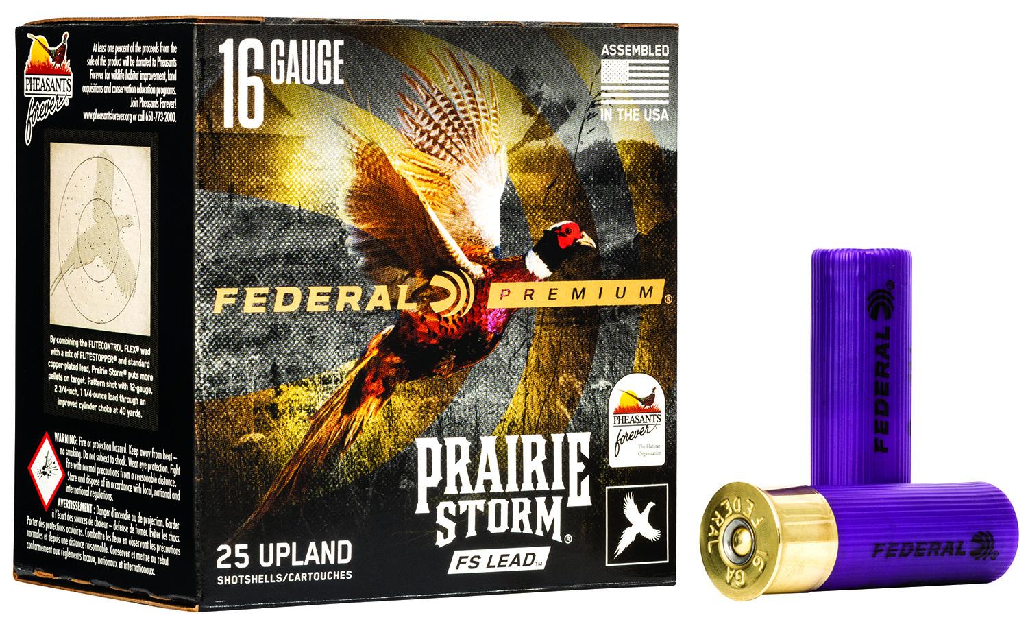 Federal Premium Prairie Storm Shotshells PFX164FS5, 16 Gauge, 2-3/4", 1 1/8 oz, #5 Lead Shot, 25 Rds/bx